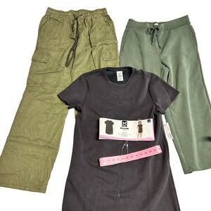 3PC Women's Minimalist Loungewear Lot Cargo Pants Dress Neutral Earth Tone